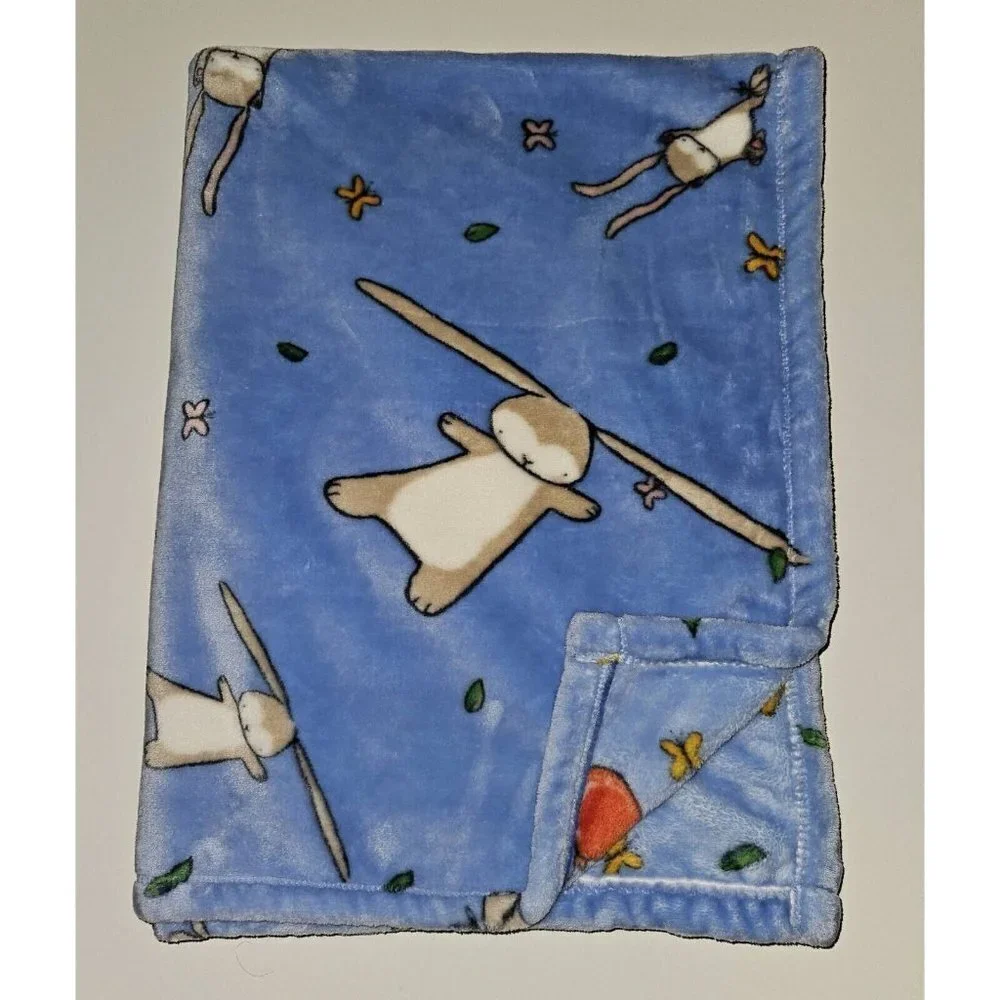 Binks & Books Blue Fleece Baby Blanket Do Your Ears Hang Low Bunny Rabbit